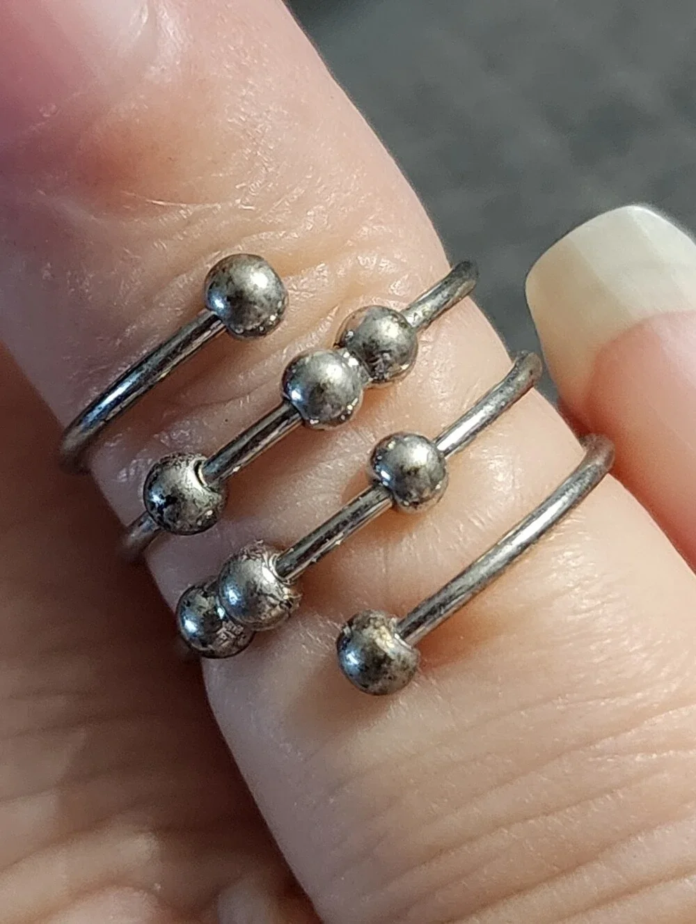 Silvertone Beaded Wrap Ring